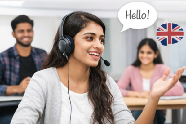 Students learning English speaking through practical communication classes at AfiS Academy in Delhi.